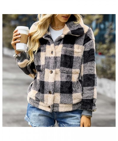 Womens Sherpa Fleece Lined Flannel Shirt Jacket Long Sleeve Collared Button Down Fleece Jacket Outerwear Z1-khaki $22.84 Jackets