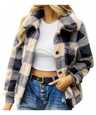 Womens Sherpa Fleece Lined Flannel Shirt Jacket Long Sleeve Collared Button Down Fleece Jacket Outerwear Z1-khaki $22.84 Jackets