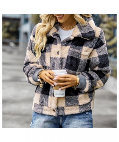 Womens Sherpa Fleece Lined Flannel Shirt Jacket Long Sleeve Collared Button Down Fleece Jacket Outerwear Z1-khaki $22.84 Jackets