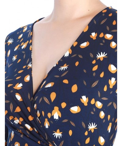 May&Maya Women's Surplice Neck Three-Quarter Sleeves Faux Wrap Print Dress Orange $7.94 Dresses