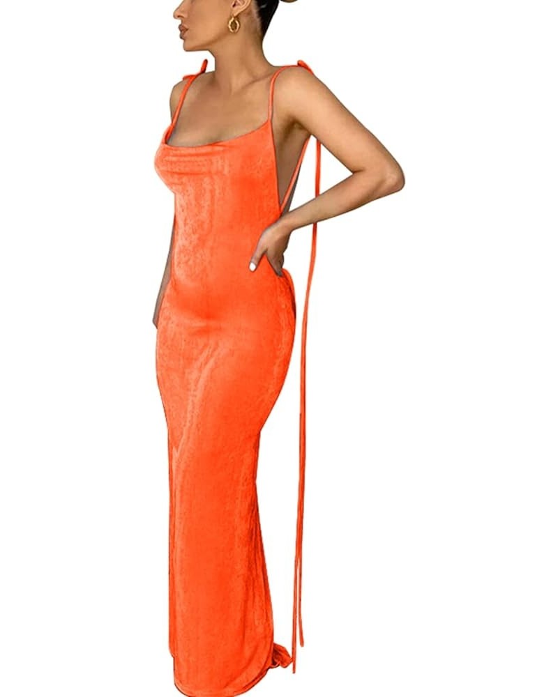 Women’s Summer Spaghetti Strap Sexy Sleeveless Backless Bodycon Party Club Cocktail Dress Orange $22.22 Dresses