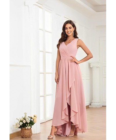 Women's High Low V Neck Bridesmaid Dresses Long with Slit Ruffle Pleated Chiffon Formal Dress White $35.69 Dresses