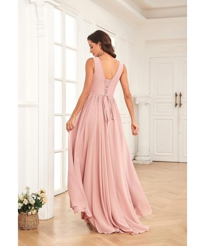 Women's High Low V Neck Bridesmaid Dresses Long with Slit Ruffle Pleated Chiffon Formal Dress White $35.69 Dresses