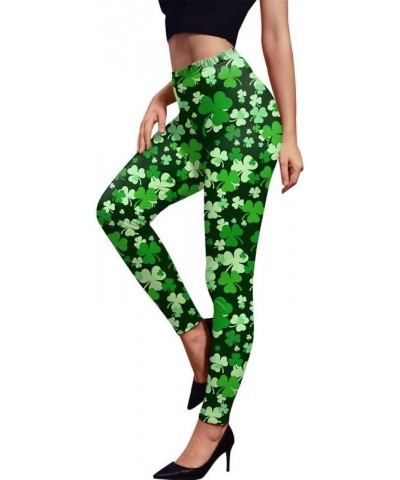 St. Patrick's Day Women's Irish Green Shamrock Leggings Green Clover $13.05 Leggings