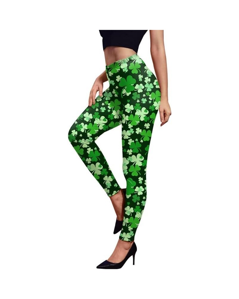 St. Patrick's Day Women's Irish Green Shamrock Leggings Green Clover $13.05 Leggings