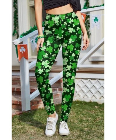 St. Patrick's Day Women's Irish Green Shamrock Leggings Green Clover $13.05 Leggings