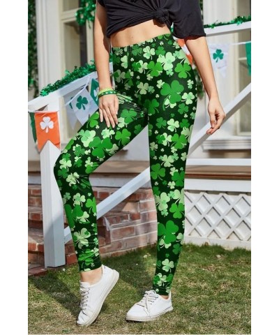 St. Patrick's Day Women's Irish Green Shamrock Leggings Green Clover $13.05 Leggings