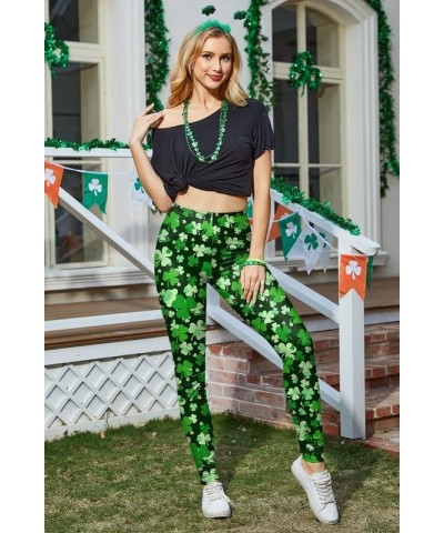 St. Patrick's Day Women's Irish Green Shamrock Leggings Green Clover $13.05 Leggings