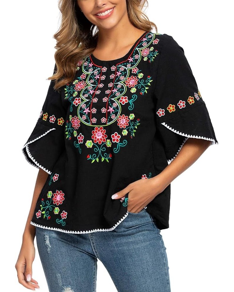 Womens Girls Embroidered Peasant Tops Mexican Bohemian Blouses 1703bk $10.25 Blouses