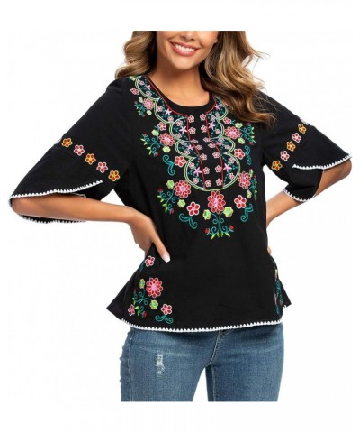 Womens Girls Embroidered Peasant Tops Mexican Bohemian Blouses 1703bk $10.25 Blouses