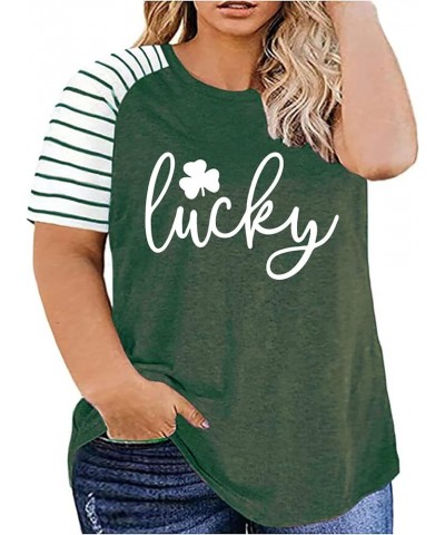 Plus Size St Patricks Day Lucky T-Shirt for Women Funny Day Drinkin' Shirt Leopard Shamrock Graphic Tees Irish Shirt Top Gree...