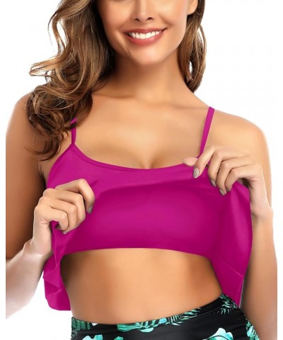 Ruffled Bikini Top Flounce Swim Top Falbala Swimsuit Tank Top for Women Rose Pink Purple $15.67 Swimsuits