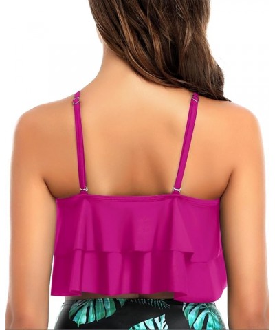 Ruffled Bikini Top Flounce Swim Top Falbala Swimsuit Tank Top for Women Rose Pink Purple $15.67 Swimsuits