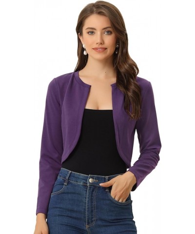 Women's Curved Hem Crop Top Open Front Bolero Shrug Deep Purple $15.84 Sweaters