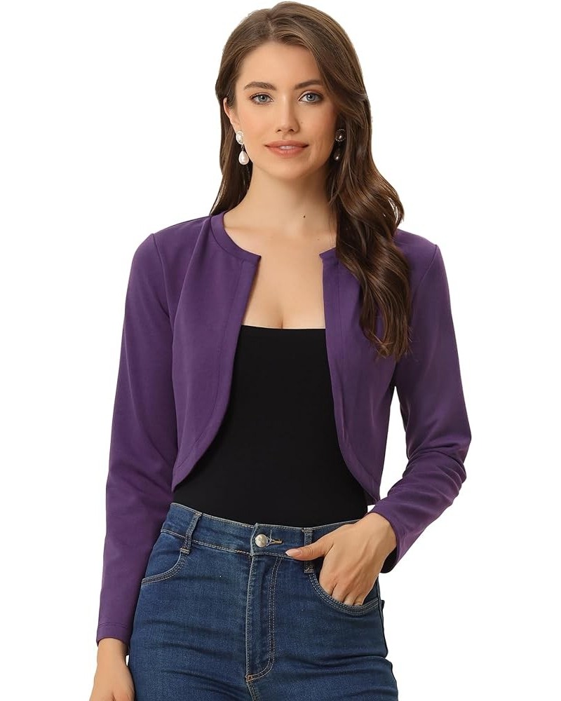 Women's Curved Hem Crop Top Open Front Bolero Shrug Deep Purple $15.84 Sweaters