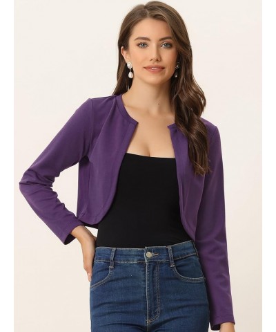 Women's Curved Hem Crop Top Open Front Bolero Shrug Deep Purple $15.84 Sweaters