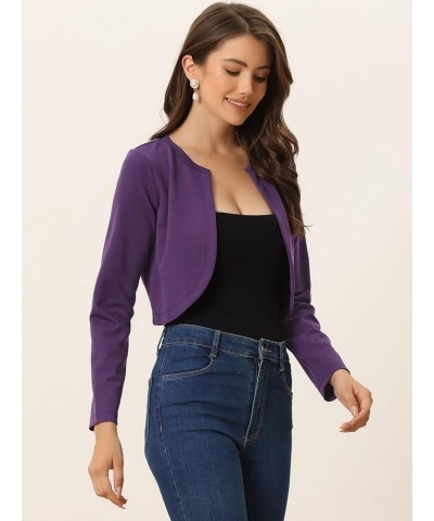 Women's Curved Hem Crop Top Open Front Bolero Shrug Deep Purple $15.84 Sweaters