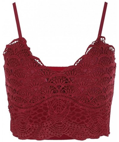 Lace Tank Tops for Women with Built in Bra Sexy Spaghetti Strap Camisoles Summer Casual Cami Crop Top for Layering B1_wine $4...