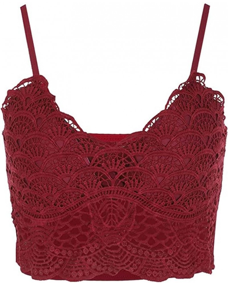 Lace Tank Tops for Women with Built in Bra Sexy Spaghetti Strap Camisoles Summer Casual Cami Crop Top for Layering B1_wine $4...