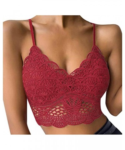 Lace Tank Tops for Women with Built in Bra Sexy Spaghetti Strap Camisoles Summer Casual Cami Crop Top for Layering B1_wine $4...