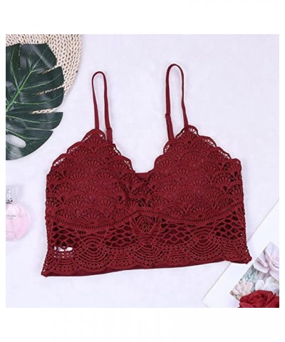 Lace Tank Tops for Women with Built in Bra Sexy Spaghetti Strap Camisoles Summer Casual Cami Crop Top for Layering B1_wine $4...