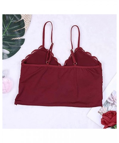 Lace Tank Tops for Women with Built in Bra Sexy Spaghetti Strap Camisoles Summer Casual Cami Crop Top for Layering B1_wine $4...