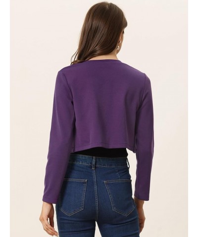 Women's Curved Hem Crop Top Open Front Bolero Shrug Deep Purple $15.84 Sweaters