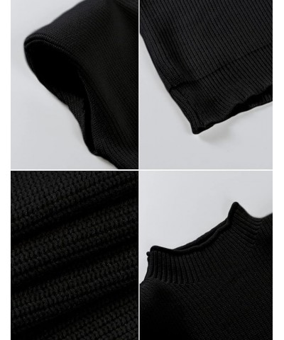 Women's Knit Sweater Vest Sleeveless Shoulder Pad Turtleneck Pullover Solid Knitted Top Black $18.59 Sweaters