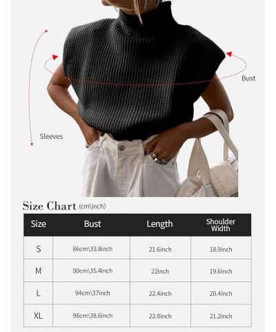 Women's Knit Sweater Vest Sleeveless Shoulder Pad Turtleneck Pullover Solid Knitted Top Black $18.59 Sweaters