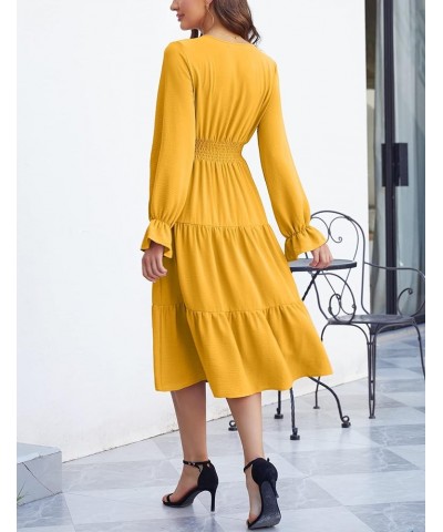 Women's Casual Wrap V Neck Midi Dress Long Sleeve Smocked Waist Tiered A Line Pleated Flowy Long Dress Yellow $23.09 Dresses