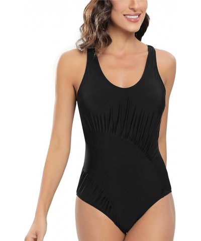 Women's One Piece Swimsuit Tummy Control Adjustable Bathing Suits Slimming Ruched Swimwear Black $15.36 Swimsuits