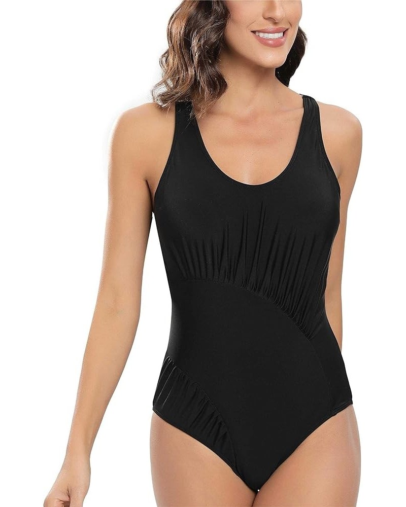 Women's One Piece Swimsuit Tummy Control Adjustable Bathing Suits Slimming Ruched Swimwear Black $15.36 Swimsuits