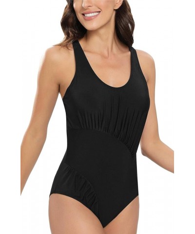 Women's One Piece Swimsuit Tummy Control Adjustable Bathing Suits Slimming Ruched Swimwear Black $15.36 Swimsuits