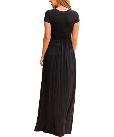 Maxi Dress for Women Short Sleeve Casual Summer Loose Plain Comfy Long Dresses with Pockets 1-black $19.24 Dresses