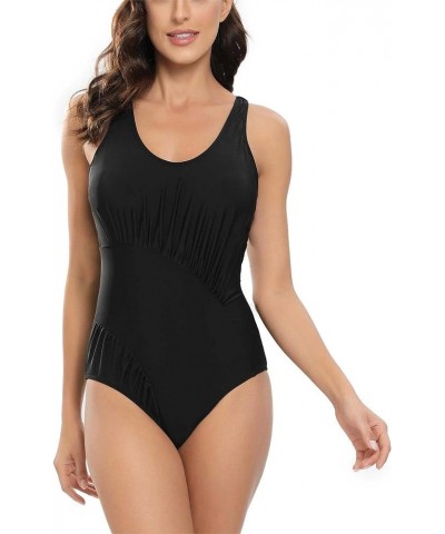 Women's One Piece Swimsuit Tummy Control Adjustable Bathing Suits Slimming Ruched Swimwear Black $15.36 Swimsuits