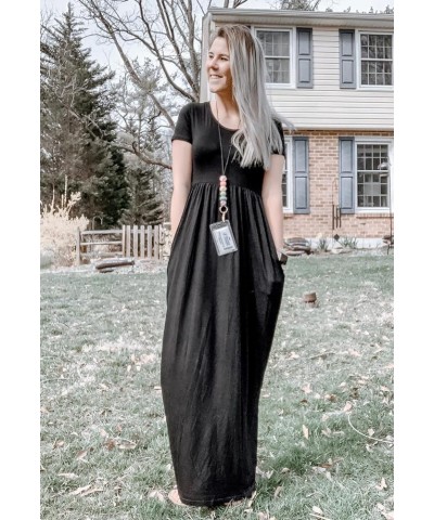 Maxi Dress for Women Short Sleeve Casual Summer Loose Plain Comfy Long Dresses with Pockets 1-black $19.24 Dresses