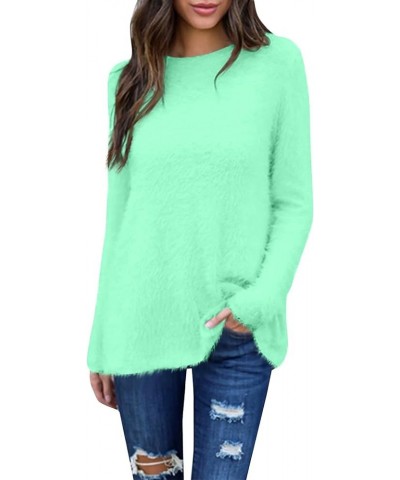 Oversized Sweaters for Women Casual Crewneck Fuzzy Fleece Pullover Shirt Fall Lightweight Shaggy Long Sleeve Tops 06-green $1...