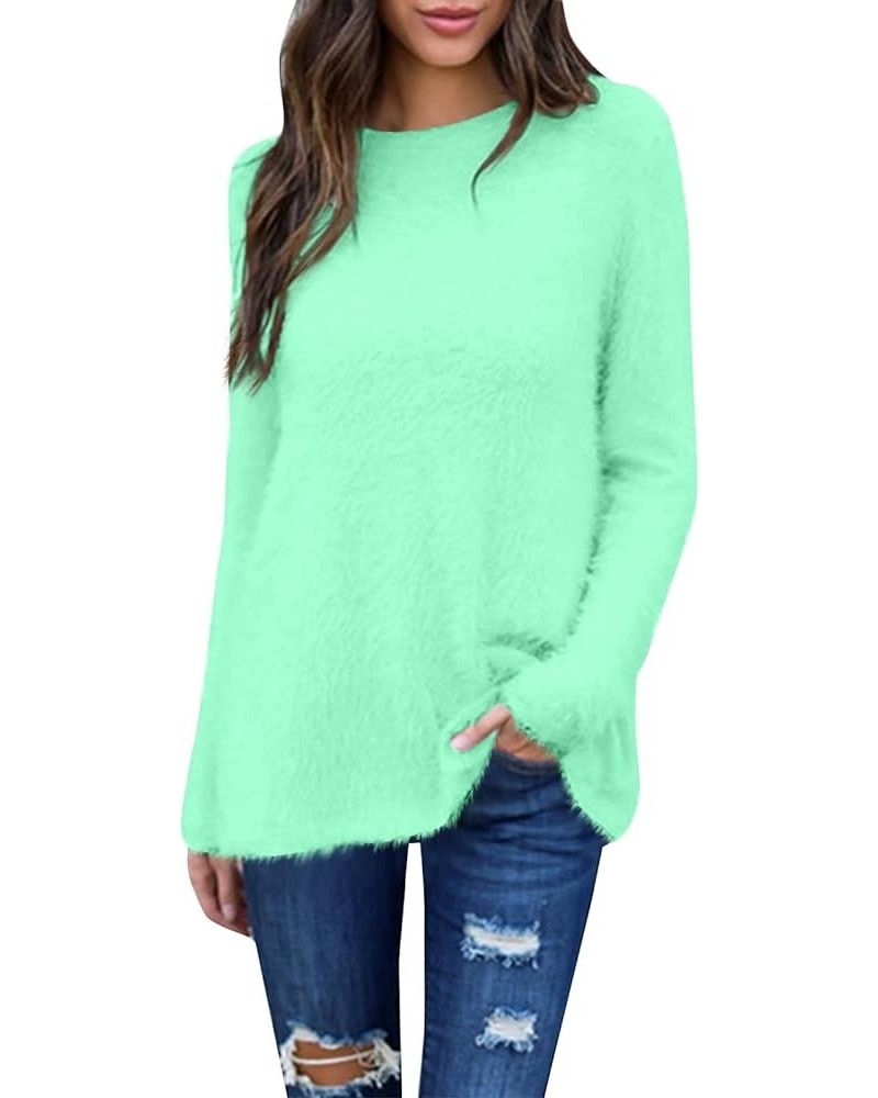 Oversized Sweaters for Women Casual Crewneck Fuzzy Fleece Pullover Shirt Fall Lightweight Shaggy Long Sleeve Tops 06-green $1...