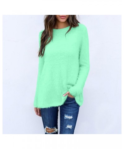 Oversized Sweaters for Women Casual Crewneck Fuzzy Fleece Pullover Shirt Fall Lightweight Shaggy Long Sleeve Tops 06-green $1...