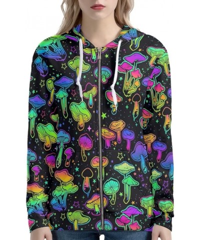 Zip Up Hoodie Women Long Sleeve Drawstring Sweatshirt Jackets Streetwear Colorful Mushroom $16.27 Hoodies & Sweatshirts