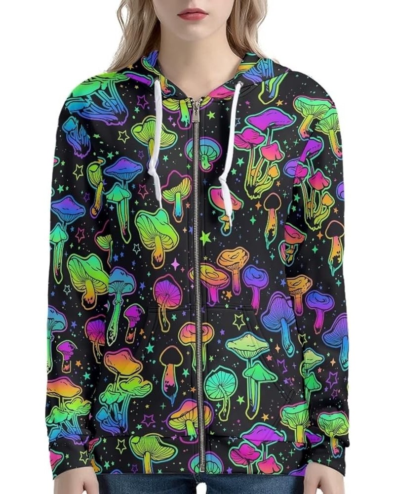 Zip Up Hoodie Women Long Sleeve Drawstring Sweatshirt Jackets Streetwear Colorful Mushroom $16.27 Hoodies & Sweatshirts