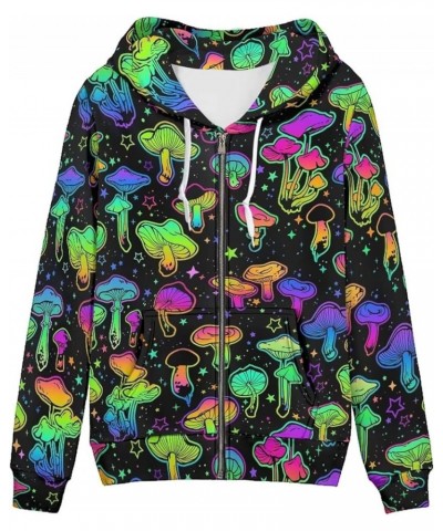 Zip Up Hoodie Women Long Sleeve Drawstring Sweatshirt Jackets Streetwear Colorful Mushroom $16.27 Hoodies & Sweatshirts