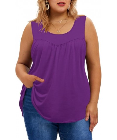 Plus Size Tank Tops for Women Ruffle Pearls Camisoles Boho Summer Beach Tank Tops Dasiy/Star (XL-5XL) 822-purple $12.25 Tanks