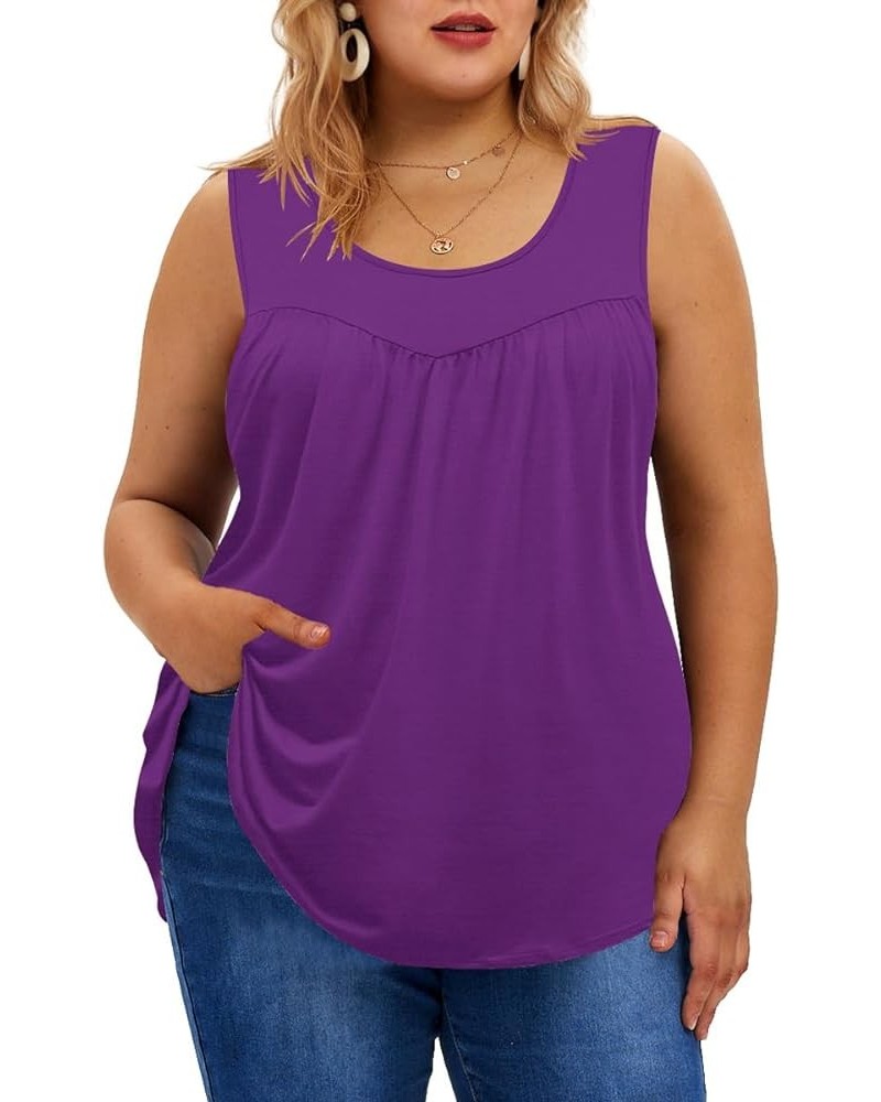 Plus Size Tank Tops for Women Ruffle Pearls Camisoles Boho Summer Beach Tank Tops Dasiy/Star (XL-5XL) 822-purple $12.25 Tanks