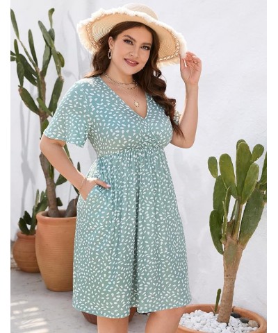 Plus Size Dress Women's V Neck A-Line Knee Length Wrap Swing Dresses Plus Size A Line Party Mini Dress Light Green Dots $15.6...