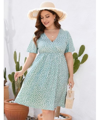 Plus Size Dress Women's V Neck A-Line Knee Length Wrap Swing Dresses Plus Size A Line Party Mini Dress Light Green Dots $15.6...