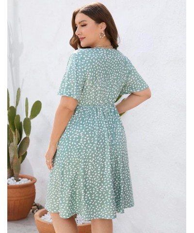 Plus Size Dress Women's V Neck A-Line Knee Length Wrap Swing Dresses Plus Size A Line Party Mini Dress Light Green Dots $15.6...