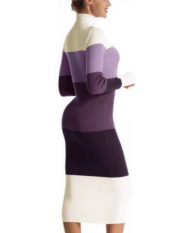 Women's Turtleneck Ribbed Elbow Long Sleeve Knit Sweater Dress Beige/Purple $27.59 Sweaters