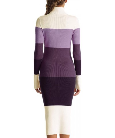 Women's Turtleneck Ribbed Elbow Long Sleeve Knit Sweater Dress Beige/Purple $27.59 Sweaters