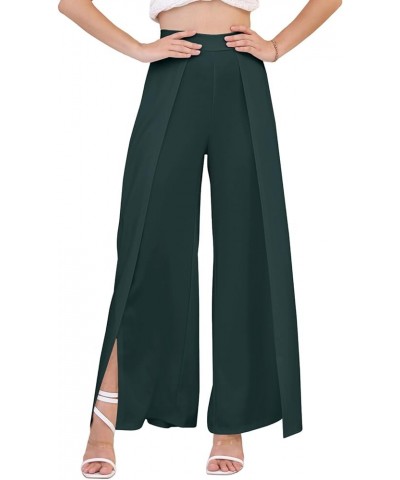 Women's Casual Loose Fit High Waisted Elastic Waist Wide Leg Palazzo Pants Trousers Long Pants A-dark Green $16.40 Pants